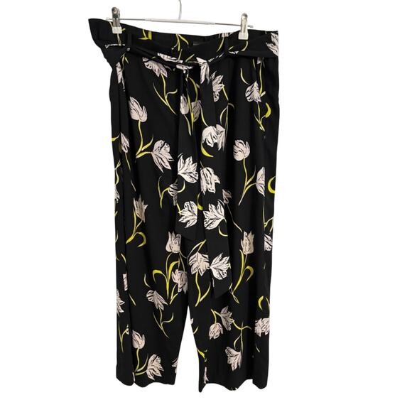 Halogen Black White Floral Casual Wide Leg Loose Fit Flowy Cropped Pants XL - Picture 1 of 9
